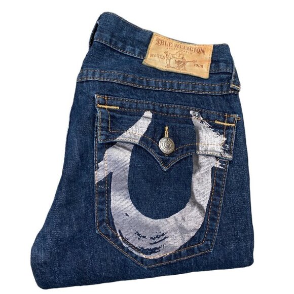 Vintage True Religion Jeans Size 34 Silver Horseshoe Blue - Picture 1 of 8